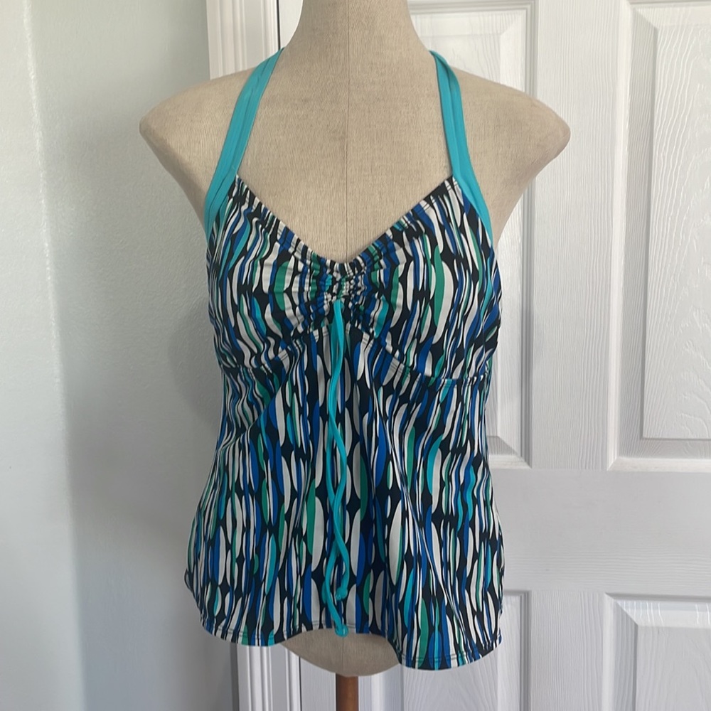 Tropical escape tankini swimsuit top abstract geometric ovals women’s size 10